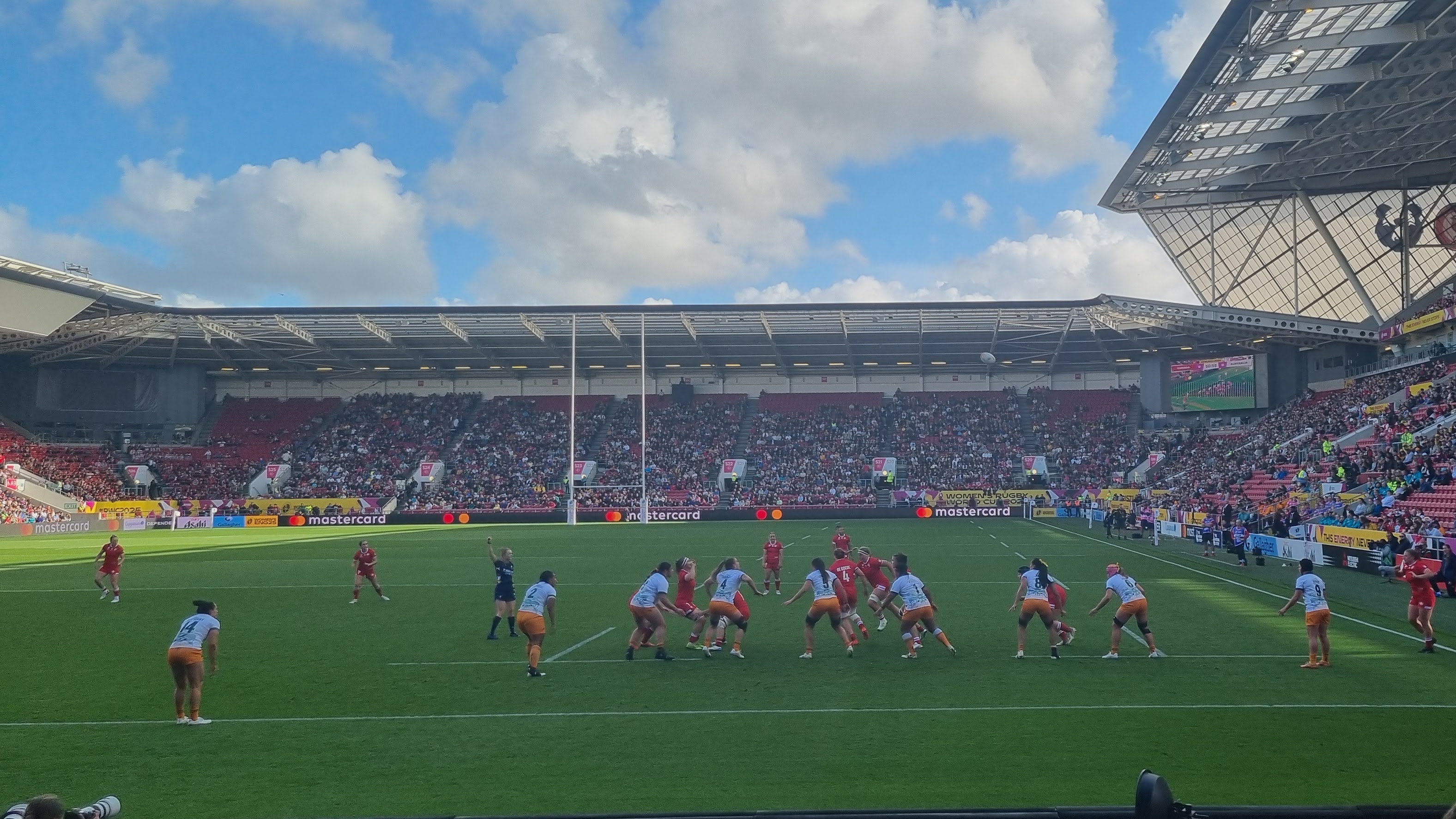 Women competing in a rugby lineout at the 2025 Rugby World Cup — the kind of scene a lucid dreamer described before a skeptic randomly selected it as a target